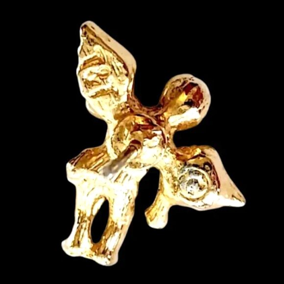 TREASURES AND TRINKETS Signed T&T Gold Tone Guardian Angel Stud Earrings - Picture 6 of 6